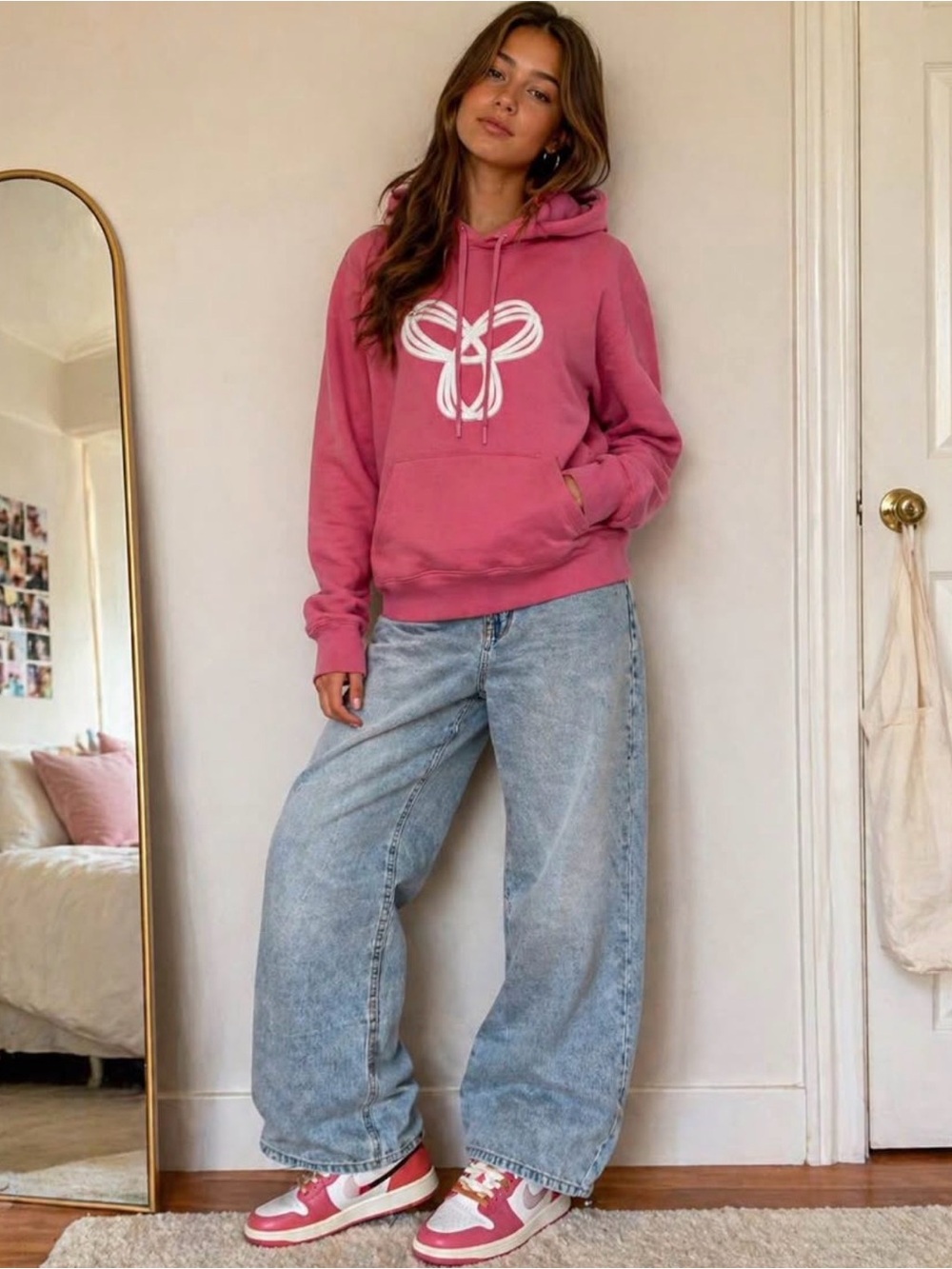 TNA Pink Graphic Hoodie with White Logo